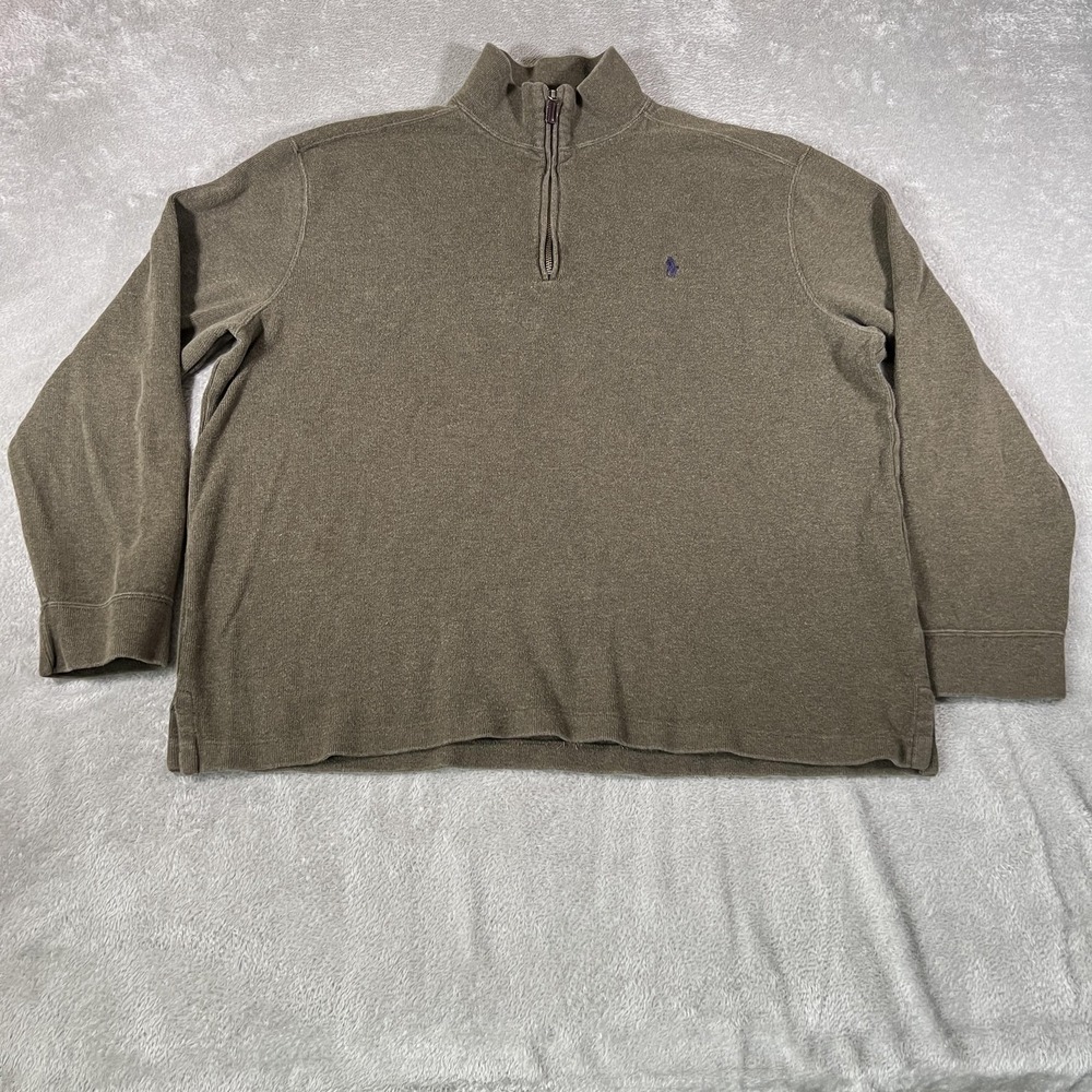 Polo Ralph Lauren Sweater Mens XL Olive Green Quarter Zip Mock Neck Pullover Vtg